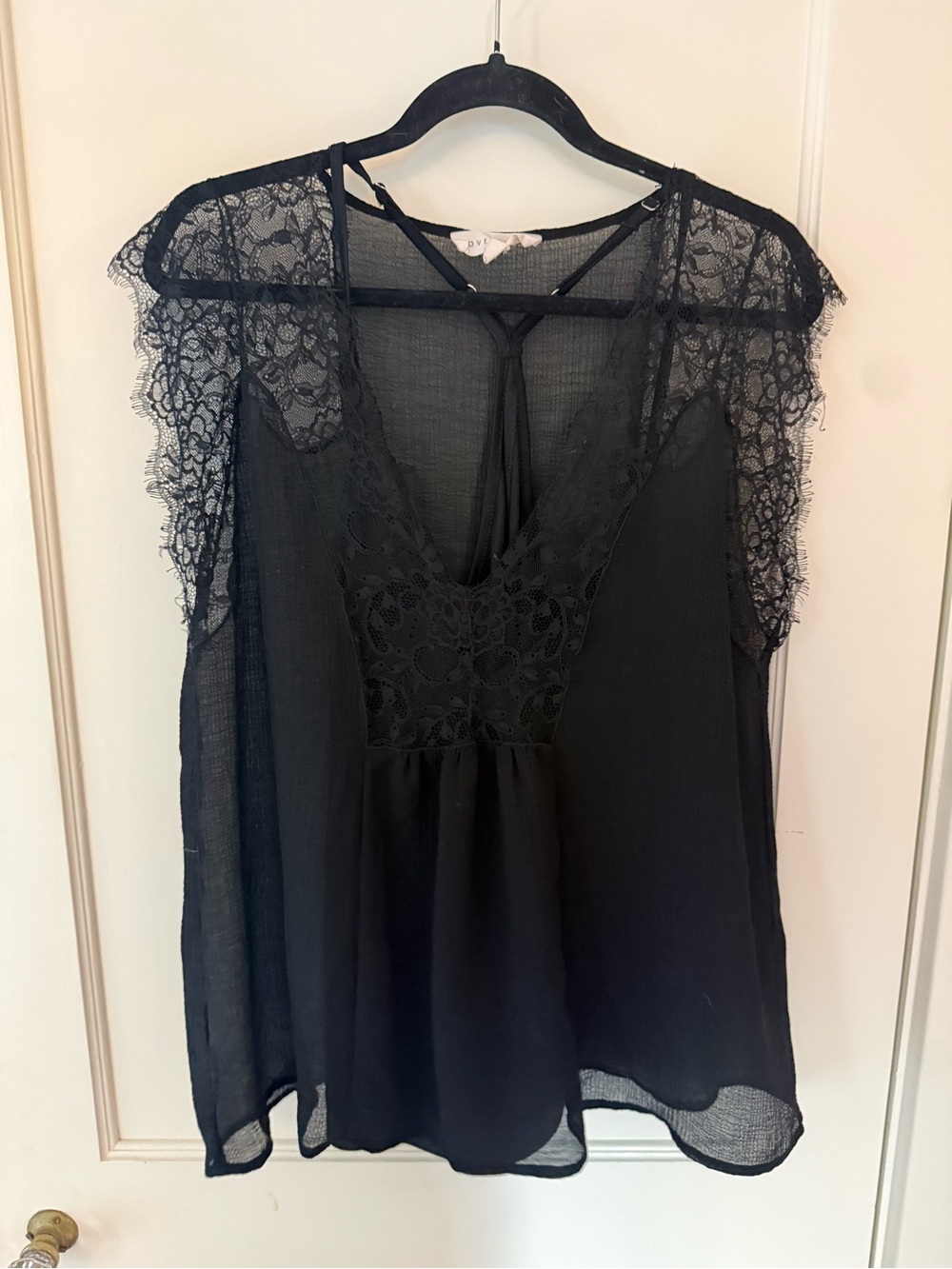 lovestitch Black Lace-Detail V-Neck Blouse